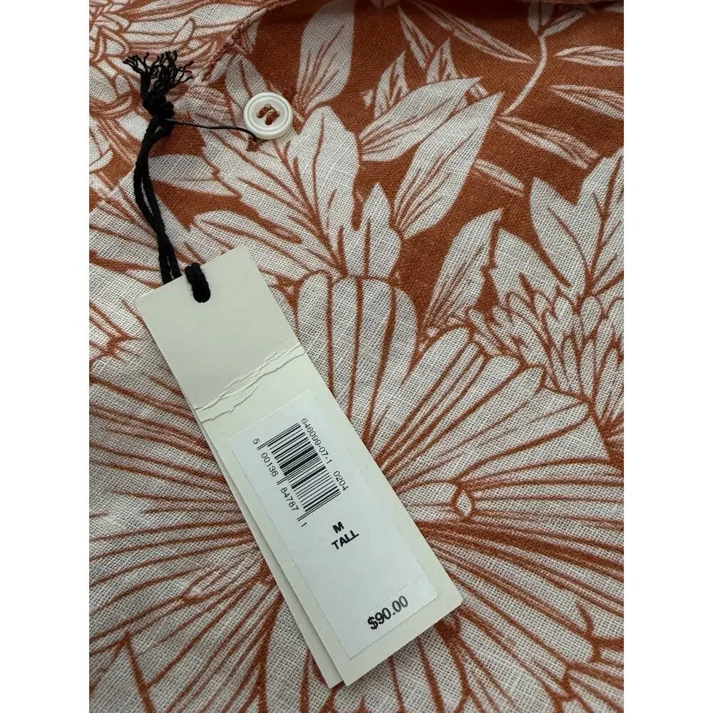 NEW Banana Republic Mens Medium Tall Linen Shirt Orange Floral Resort NWT $90